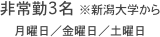 非常勤3名　※新潟大学から
月曜日／金曜日／土曜日